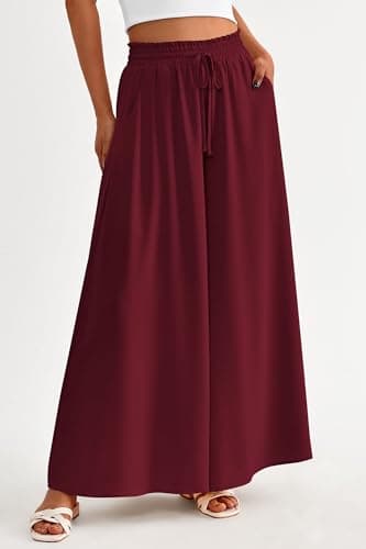 PRETTYGARDEN Women's 2025 Summer Wide Leg Palazzo Pants High Waisted Flowy Pockets Trendy Casual Lounge Boho Beach Trousers (Wine Red,X-Large) - Image 6