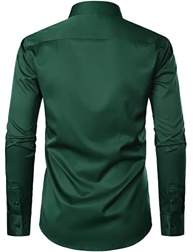 ZEROYAA Men's Urban Stylish Casual Business Slim Fit Long Sleeve Button Up Dress Shirt with Pocket ZLCL29-Dark Green Medium - Image 3