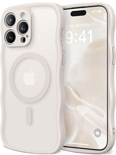CAPRARO Cute for iPhone 15 Pro Max Case, Compatible with MagSafe, [Curly Wave Edge] [Full Camera Protection] [14 FT Drop Shockproof Protection] Magnetic Phone Case for 15 Pro Max 6.7 Inch, Stone - Image 1