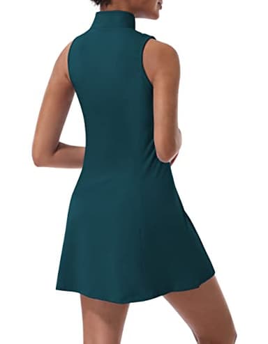 Tennis Dress for Women, Tennis Golf Dresses with Built in Shorts and Pockets for Sleeveless Workout Athletic Dresses Dark Green - Image 2