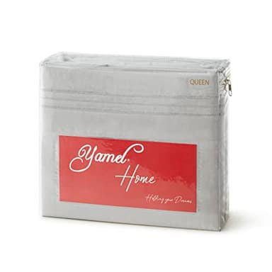 Yamel Home - Queen Size Bed Sheet Set - Luxurious Feeling - 2000 - Breathable & Cooling Sheets- Deep Pockets fit up to 16'' - Wrinkle Free - Supreme Collection - Silver, Queen - Image 9