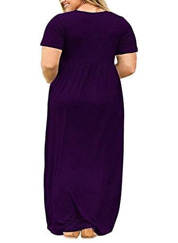 Women's Short Sleeve Pockets Maternity Maxi Dress Summer Casual T-Shirt Dresses Purple 5X - Image 2