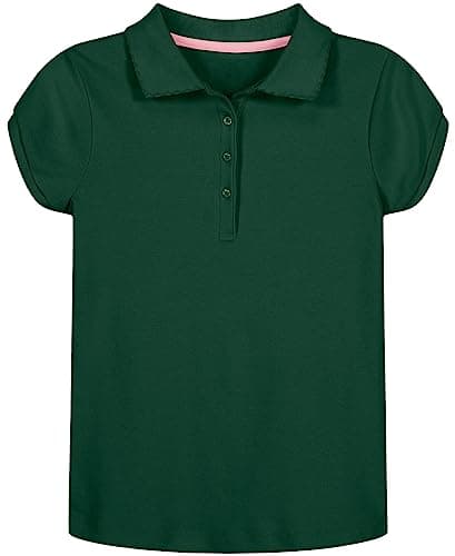 Nautica Girls' School Uniform Short Sleeve Polo Shirt, Button Closure, Soft Pique Fabric, Forest Green, 7 - Image 1