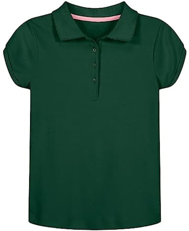 Nautica Girls' School Uniform Short Sleeve Polo Shirt, Button Closure, Soft Pique Fabric, Forest Green, 7 - Image 1