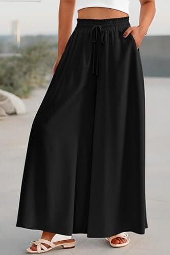 PRETTYGARDEN Women's 2025 Summer Wide Leg Palazzo Pants High Waisted Flowy Pockets Trendy Casual Lounge Boho Beach Trousers (Black,Small) - Image 8