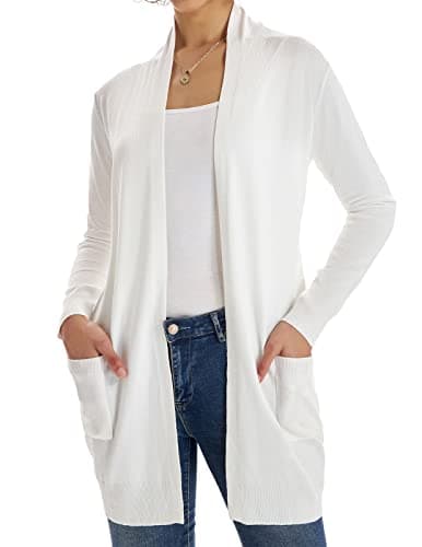 Women's Chunky Knit Sweater Casual Cardigan Outwear Ivory XL - Image 1
