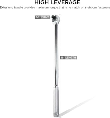 Neiko 03034A 3/8” Drive Extra Long Ratchet | 18” Length | 72 Tooth Gear | Cr-Mo Head | CR-V Steel - Image 3