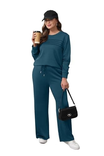 WIHOLL Women's Two Piece Sets Winter Long Sleeve Travel Outfits Fashion Lounge Tracksuit Fall Wide Leg Sweatpants Matching Sweat Set Blue 2XL - Image 3