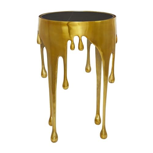 Deco 79 Aluminum Metal Abstract Melting Drip Accent Table with Melting Design and Shaded Glass Top, 16' x 16' x 25', Gold - Image 1