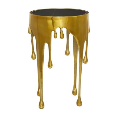 Deco 79 Aluminum Metal Abstract Melting Drip Accent Table with Melting Design and Shaded Glass Top, 16' x 16' x 25', Gold - Image 1