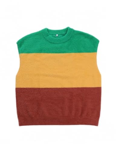 Dqbeng Womens Fuzzy Sweater Vest Sleeveless Casual Crewneck Loose Fit Color Block Pullover Tops (YellowCombo-XS) - Image 7