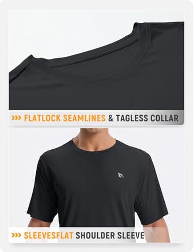 baleaf Men's UPF 50+ Sun Protection Shirts UV SPF Short Sleeve T-Shirts Rash Guard Quick Dry Lightweight Hiking Athletic Black 2XL - Image 4