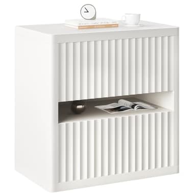 Dripex Fluted Nightstand with 2 Drawers, Large Wide Wood Night Stand Bedside Tables for Bedroom, Mid-Century Modern Storage Bed Side Table, End Tables for Living Room Sofa Couch, White, Set of 1 - Image 8