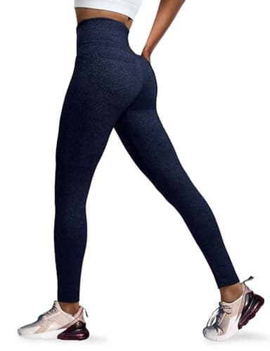 VOOVEEYA Curvy Womens Leggings, High Waisted Yoga Pants with Back Pockets, Tummy Control - Buttery Soft - Stretchy(Navy Charcoal S) - Image 1
