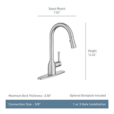 Moen 87233SRS Adler One-Handle High Arc Pulldown Kitchen Faucet with Power Clean, 24.7" L x 12.3" W x 14.6" H, Spot Resist Stainless - Image 7