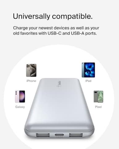 Belkin Portable Charger, USB C Power Bank 10,000mAh w/ 2xUSB-A Ports, 15W w/Type-C to Type-A Cable for iPhone 17, Air, Samsung Galaxy S25, iPad, Nintendo Switch 2, Google Pixel 10, etc. - Pearl Blue - Image 7