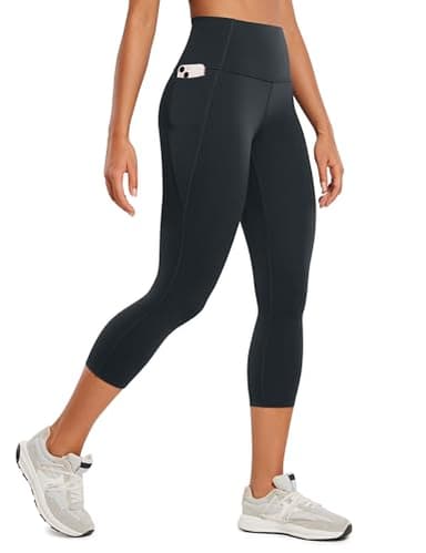 CRZ YOGA Womens Butterluxe Workout Capri Leggings with Pockets 21 Inches - High Waisted Gym Athletic Crop Yoga Melanite Medium - Image 1