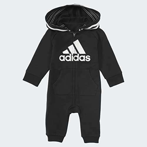 adidas unisex baby Infant Girls' and Boys' Long Sleeve Hooded Coverall Overalls, Black, 3 Months US - Image 1