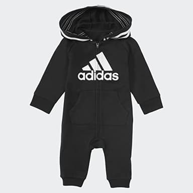 adidas unisex baby Infant Girls' and Boys' Long Sleeve Hooded Coverall Overalls, Black, 3 Months US - Image 1