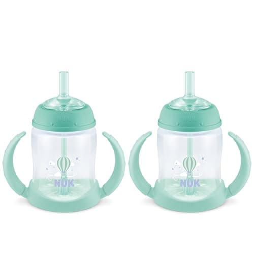 NUK Learner Straw Cup, 5oz, 2-Pack - Toddler Sippy Cup with Soft Straw for Easy Drinking, Suitable for Ages 8 Months and Up, Green - Image 1
