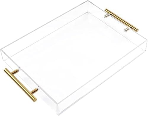 12"x16" Clear Acrylic Serving Tray with Golden Handles, Sturdy Huge Capacity Acrylic Tray for Coffee, Juice, Kitchen and Desk Organizer, Storage Tray (12"x16") - Image 1