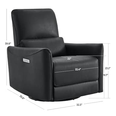 CHITA Power Recliner Chair Swivel Glider, FSC Certified Upholstered Faux Leather Living Room Nursery Reclining Sofa Chair with Lumbar Support, Black - Image 2