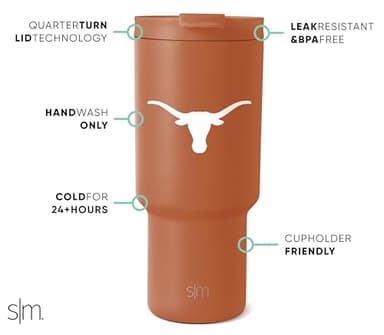 Simple Modern Officially Licensed Collegiate Texas Longhorns 30 oz Tumbler with Flip Lid and Straws | Insulated Cup Stainless Steel | Gifts for Men Women | Trek Collection | University of Texas - Image 2