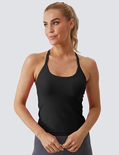 MathCat Workout Tank Tops for Women with Built in Bra, Sleeveless Gym Tops Seamless Racerback Athletic Yoga Shirts Black - Image 4