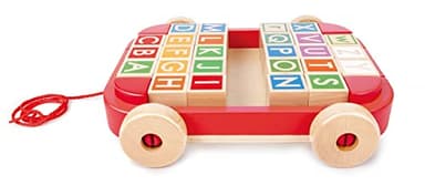 Hape: Pull-Along Cart with Stacking Blocks - Wooden Toy, ABC Letter Blocks, Load Into String Trailer & Take Along, Indoor/Outdoor, Kids Toddler Ages 2+ - Image 6