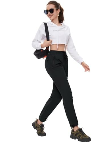 SEVEGO Womens Hiking Pants Tall Inseam 30" Athletic Cargo Pants Lightweight 4 Zipper Pockets Water Resistant Elastic Waist, Black, XL - Image 5