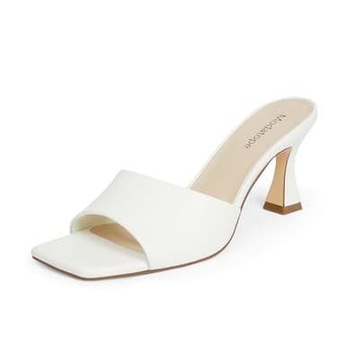 Modatope White Open Toe Heels for Women Chunky Heel Slip On Heeled Sandals for Women Size 8 - Image 1