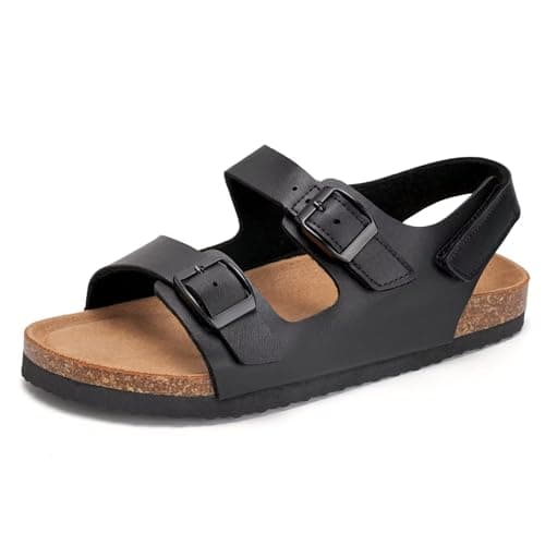 Torotto Toddler Kids Sandals Boys Girls Cork Footbed Sandals with Adjustable Buckle Casual Slides Open Toes Flat(LHJ385/Black,22) - Image 1