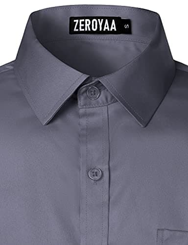 ZEROYAA Men's Urban Stylish Casual Business Slim Fit Long Sleeve Button Up Dress Shirt with Pocket ZLCL29 Charcoal Gray XXX-Large - Image 5