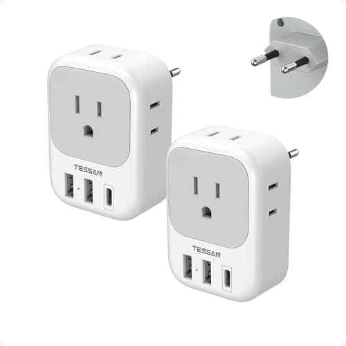 2 Pack European Plug Adapter USB C, TESSAN US to Europe Adapter 4 Outlets 3 USB Charger, Type C International Power Adaptor to Italy Spain France Portugal Iceland Germany, Europe Travel Essentials - Image 1