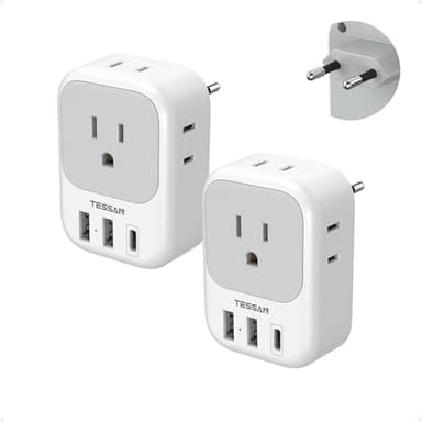 2 Pack European Plug Adapter USB C, TESSAN US to Europe Adapter 4 Outlets 3 USB Charger, Type C International Power Adaptor to Italy Spain France Portugal Iceland Germany, Europe Travel Essentials - Image 1