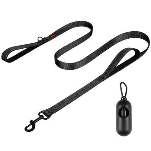 Heavy Duty Dog Leash with 2 Handles - 6ft Reflective Anti-Pull Leash for Large Dogs, Padded Traffic Handle for Control, Durable Nylon Training Lead (Black) - Image 1