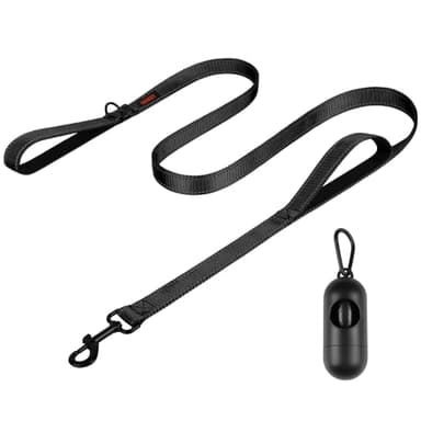 Heavy Duty Dog Leash with 2 Handles - 6ft Reflective Anti-Pull Leash for Large Dogs, Padded Traffic Handle for Control, Durable Nylon Training Lead (Black) - Image 1