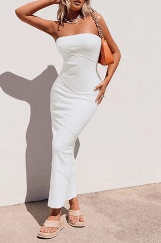 PRETTYGARDEN Summer Dresses for Women Sleeveless Off Shoulder Tube Bodycon Maxi Dresses Clubwear (White,X-Small) - Image 5