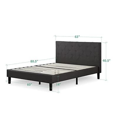 ZINUS Shalini Upholstered Platform Bed Frame, Mattress Foundation, Wood Slat Support, No Box Spring Needed, Easy Assembly, Dark Grey, Queen - Image 2