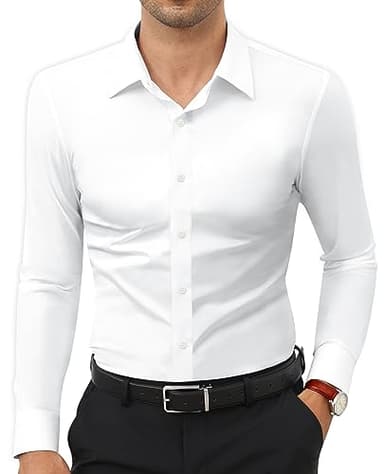 Lion Nardo Slim Fit White Dress Shirt for Men Wrinkle Free Mens Dress Shirts Long Sleeve Tall Muscle Fit Button Up Shirt - Image 1