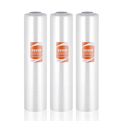 VEVOR Stretch Film, 15 inches x 1000 feet, 60 Gauge Industrial Strength Clear Durable Stretch Wrap Roll, Heavy Duty Shrink Film Stretch Wrap with Handles for Pallet Wrapping Shipping Moving, 3 Pack - Image 1