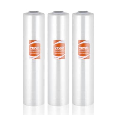 VEVOR Stretch Film, 15 inches x 1000 feet, 60 Gauge Industrial Strength Clear Durable Stretch Wrap Roll, Heavy Duty Shrink Film Stretch Wrap with Handles for Pallet Wrapping Shipping Moving, 3 Pack - Image 1