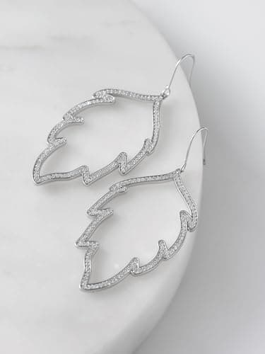 SWEETV Silver Cubic Zirconia Dangle Earrings for Women, Hook Infinity Leaf Hoop Earrings Rhinestone Drop Dangle Hoop Earrings for Wedding Bridal Prom Valentines Gifts - Image 6