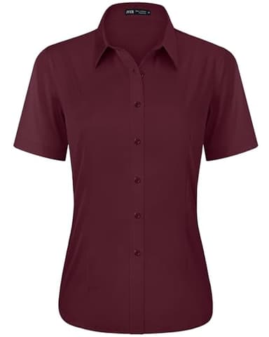 J.VER Short Sleeve Shirts for Women Button Down Shirt Wrinkle Free Business Dressy Casual Tops Regular Fit Fashion Office Summer Blouse Burgundy Large - Image 1