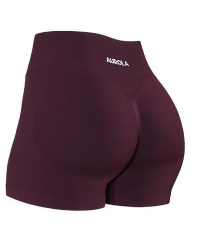 AUROLA Influence Collection Workout Shorts for Women,No Roll Up New Scrunch Seamless Gym Short-2.5" Inseam, Black Cherry, S - Image 1