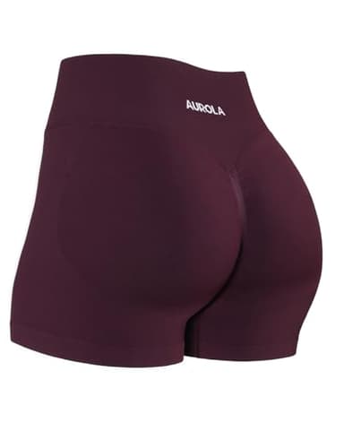 AUROLA Influence Collection Workout Shorts for Women,No Roll Up New Scrunch Seamless Gym Short-2.5" Inseam, Black Cherry, S - Image 1