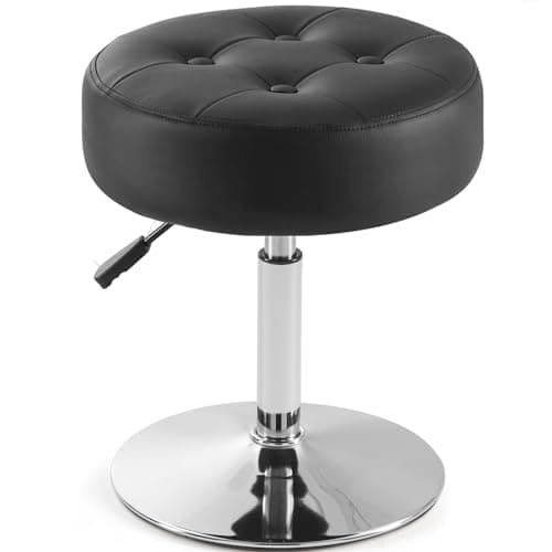 Gitrah Black Vanity Chair for Makeup Room Vanity Stool for Makeup Room Round Tufted PU Leather Makeup Chair Vanity Stools for Bathroom Height Adjustable 360 Swivel - Image 1
