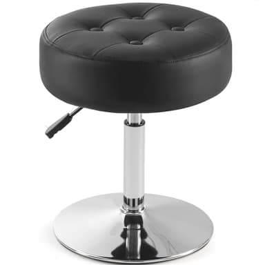 Gitrah Black Vanity Chair for Makeup Room Vanity Stool for Makeup Room Round Tufted PU Leather Makeup Chair Vanity Stools for Bathroom Height Adjustable 360 Swivel - Image 1