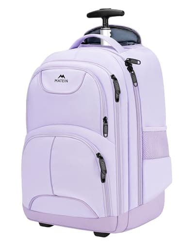 MATEIN Rolling Backpack for Women, 17 Inch Travel Laptop Backpacks with Wheels, Waterproof Large Roller Carry On Luggage Wheeled, Trolley Overnight Suitcase Business Computer Bag, Purple - Image 1