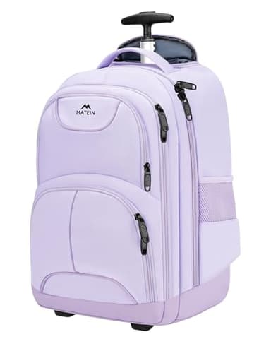MATEIN Rolling Backpack for Women, 17 Inch Travel Laptop Backpacks with Wheels, Waterproof Large Roller Carry On Luggage Wheeled, Trolley Overnight Suitcase Business Computer Bag, Purple - Image 1